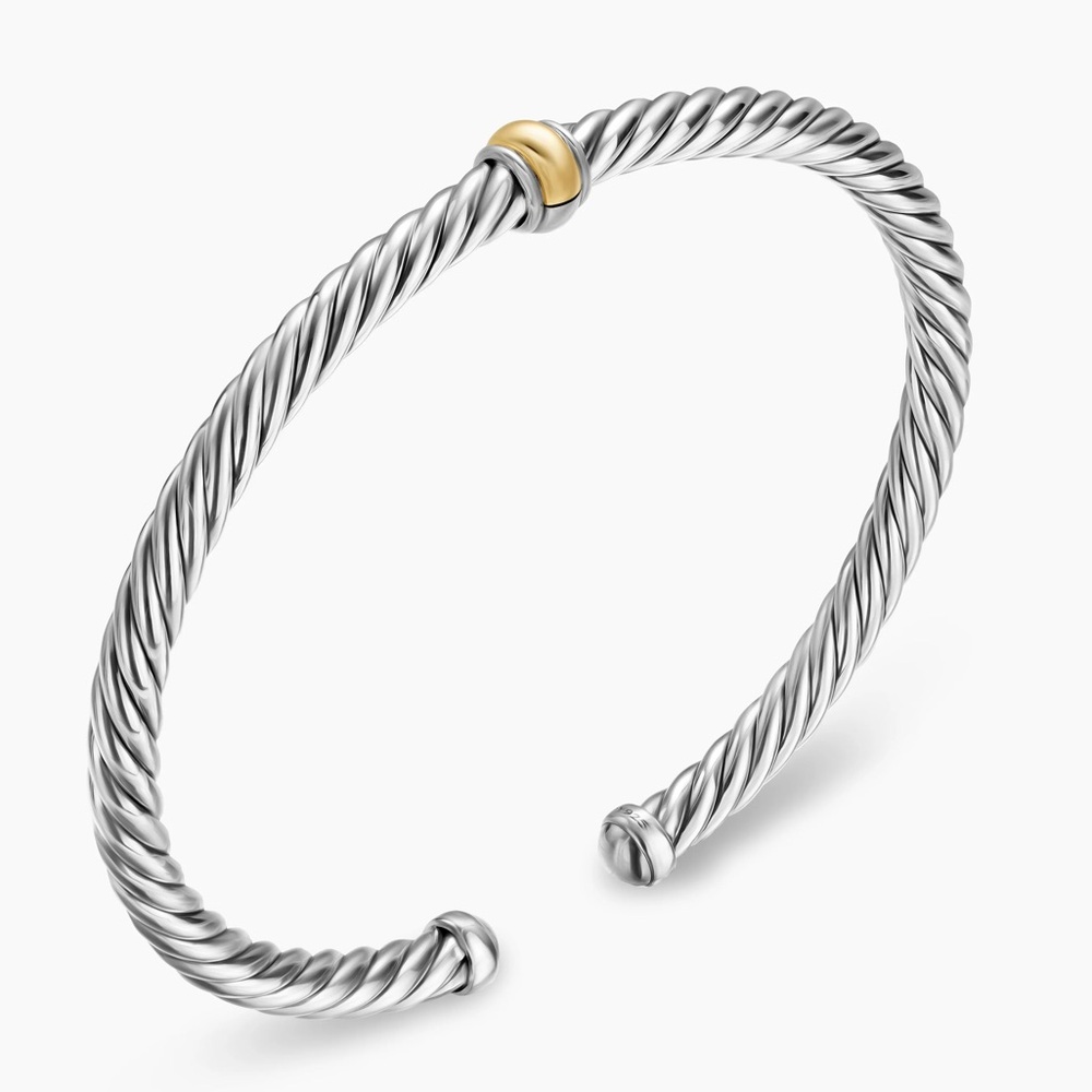 David Yurman 4mm Cable Flex Center Station Bracelet silver with gold accent NWT